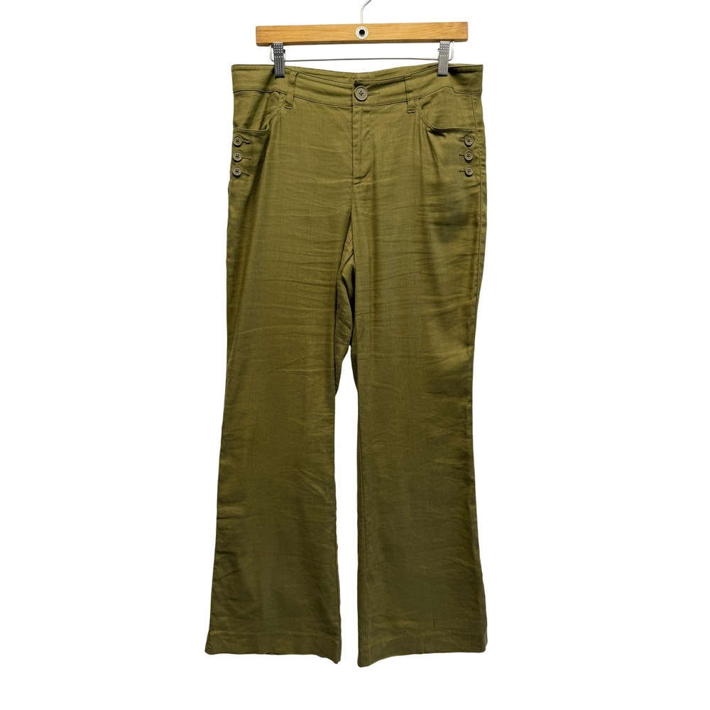 Cabiā Trousers Linen Blend Sailor Decorative Button 10 Olive Green Women